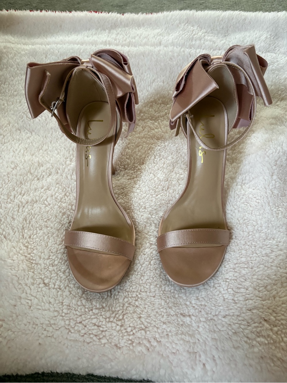 Lulu's Blush Satin Bow Heels